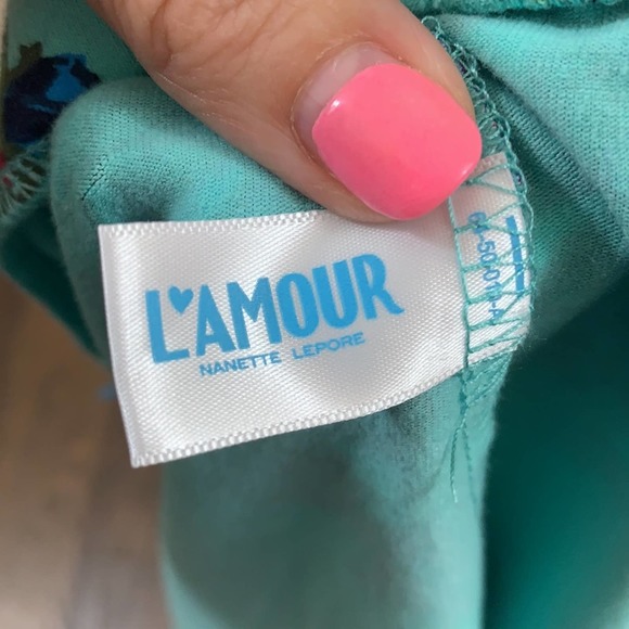 L'Amour Nanette Lepore Blue Polka Dot Floral Skirt - Picture 3 of 5